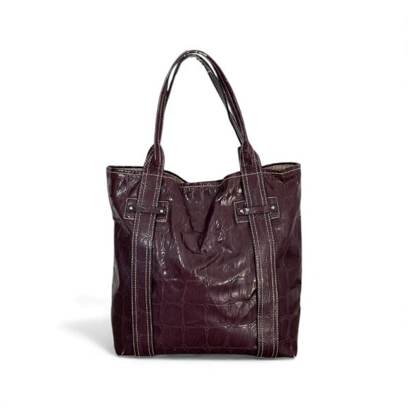 Y2K Guess Croc Embossed Tote Bag | Burgundy Patent Shoulder Bag - Picture 4 of 8